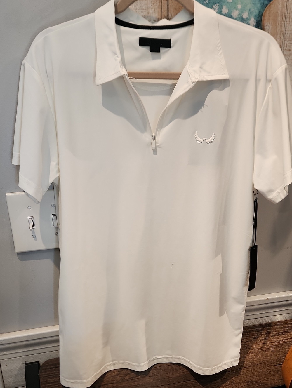 NWT Nick Danger Flex Fit Women's Sz M White Polo Shirt with Zip Collar